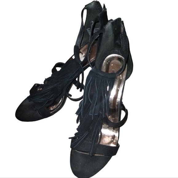 Black High Heels Strappy With Fringe Size 8.5 - Picture 2 of 4